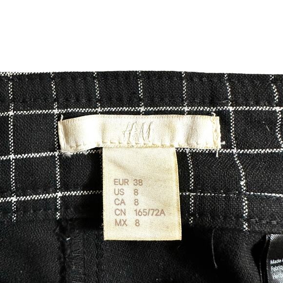 H&M Womens High Rise Check Print Cropped Trouser Pants Black White Size 8 Career - Picture 7 of 9